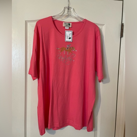 Equine Artwear Women’s Melon Kentucky Derby Jockey Shirt Top Size 2X Rhinestone - Picture 1 of 8